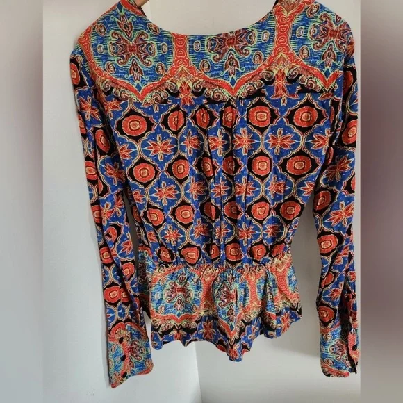 🕔 NWOT | Free People | Falling For You | Paisley Surplice Peplum | Blu/Orng | XS - Picture 3 of 7